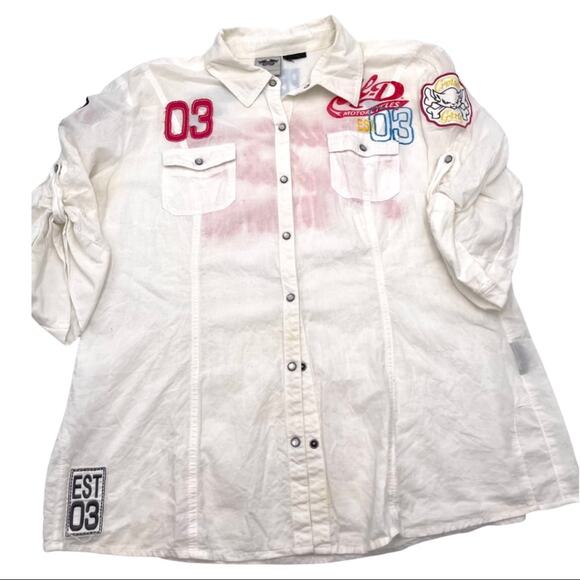 HARLEY DAVIDSON women's 3/4 sleeves button up white shirt SIZE XL - EXTRA LRG - Picture 3 of 13